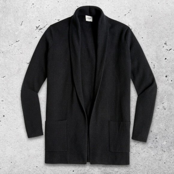 J.Crew Chelsea Blazer Sweater Open Front Patch Pocket Relaxed Fit Black‎ W Small - Picture 1 of 8